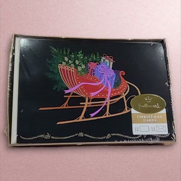 Sealed Vintage Hallmark 18 Greeting Cards Christmas Tree Sleigh Presents Gifts - Picture 1 of 4